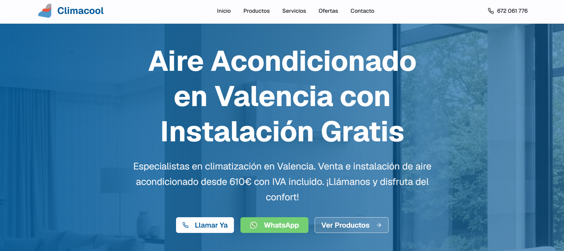 Diseño web de ClimaCool Valencia creado por Neoweb - Empresa de climatización en Valencia